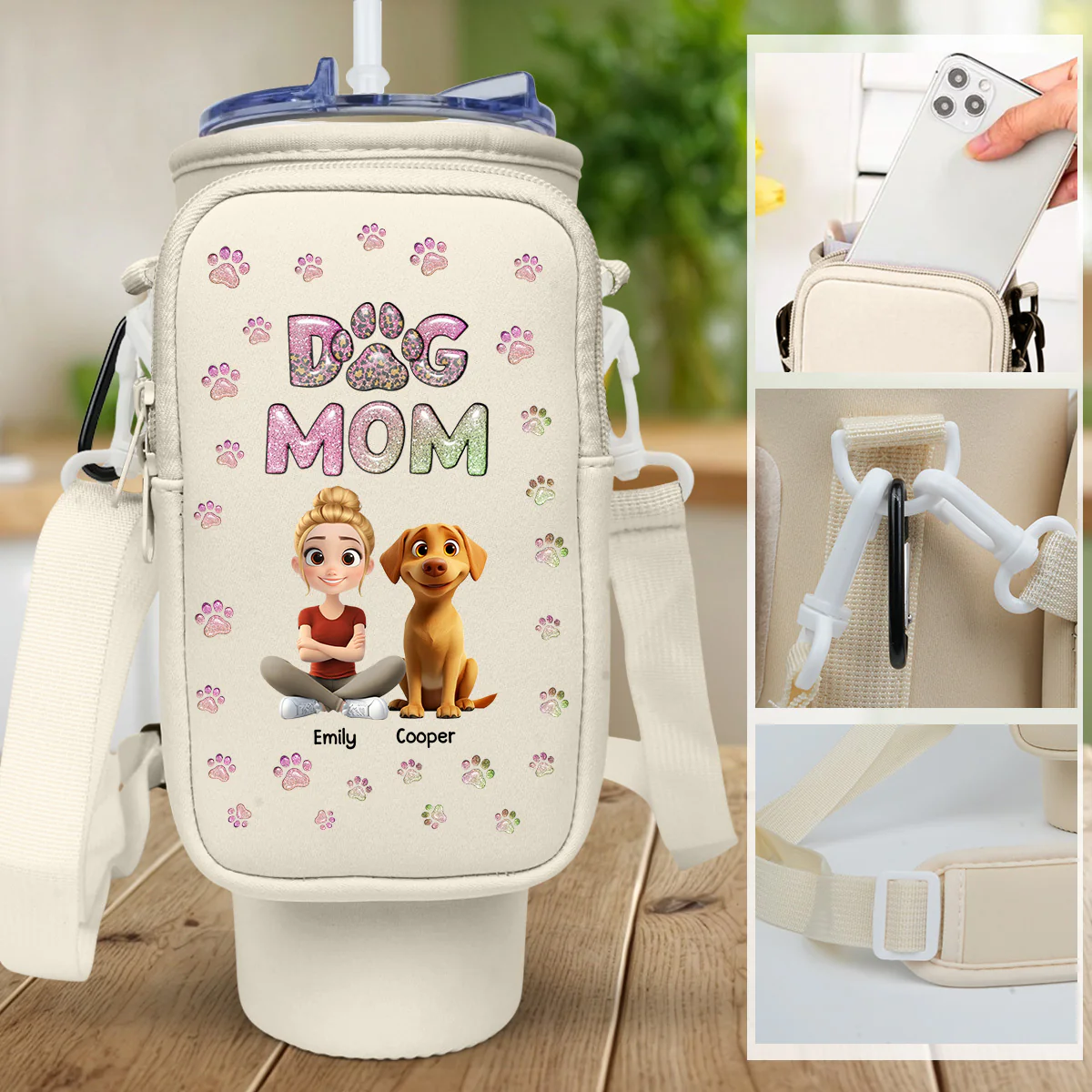 Dog Mom Lovely Chibi - Personalized Custom Water Bottle Carrier Bag