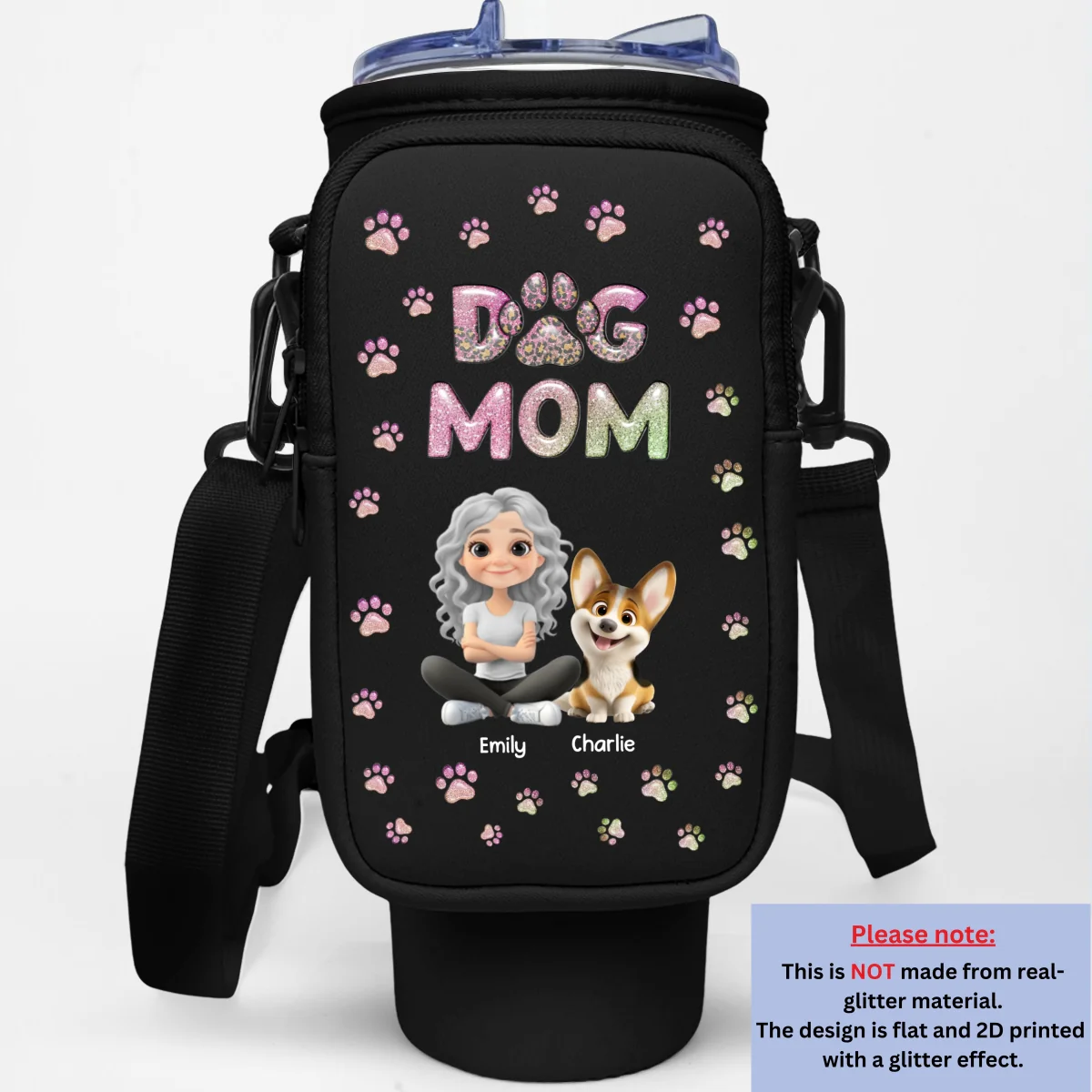 Dog Mom Lovely Chibi - Personalized Custom Water Bottle Carrier Bag - Image 11