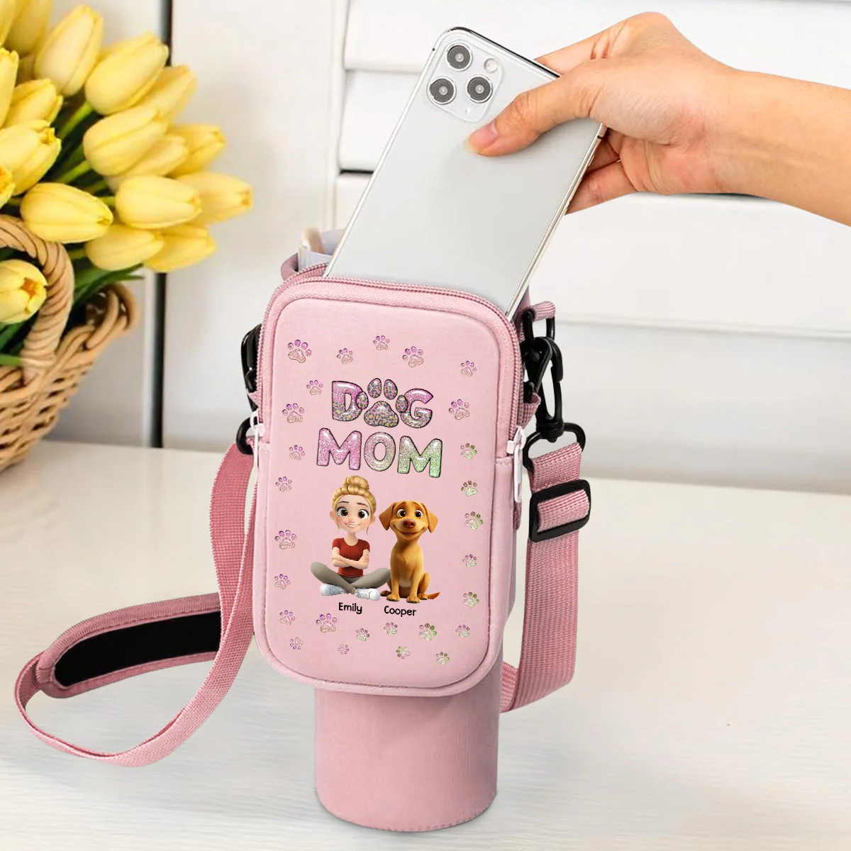 Dog Mom Lovely Chibi - Personalized Custom Water Bottle Carrier Bag - Image 2