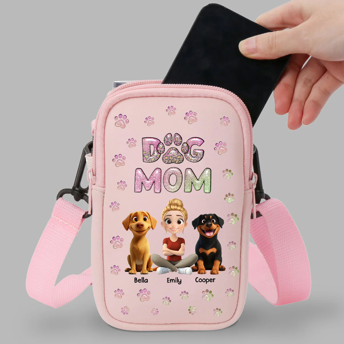 Dog Mom Lovely Chibi - Personalized Custom Water Bottle Carrier Bag - Image 4