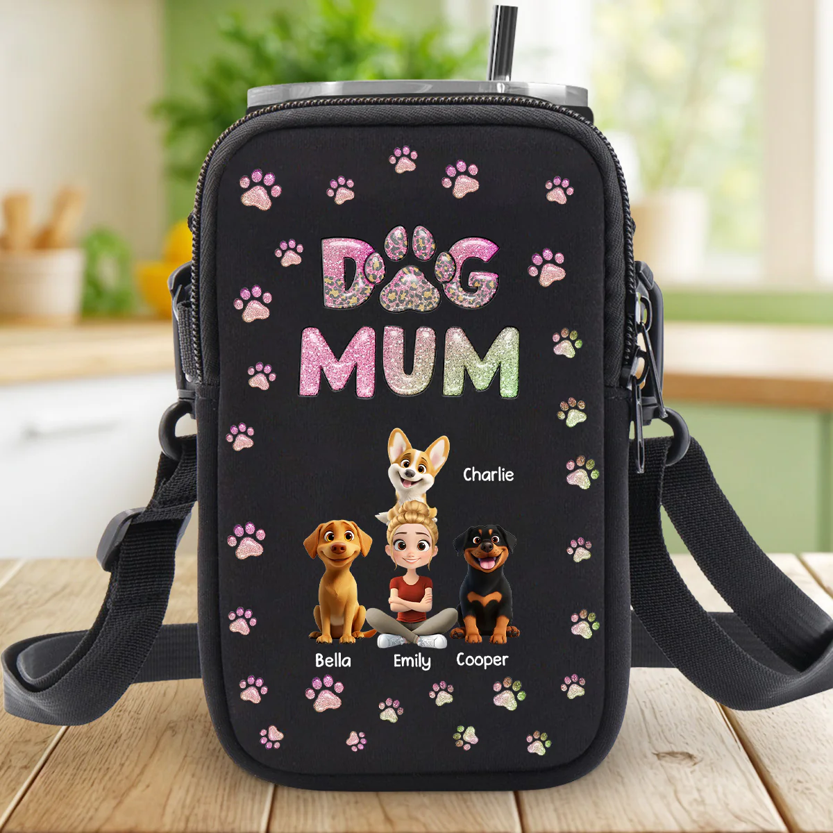 Dog Mom Lovely Chibi - Personalized Custom Water Bottle Carrier Bag - Image 5