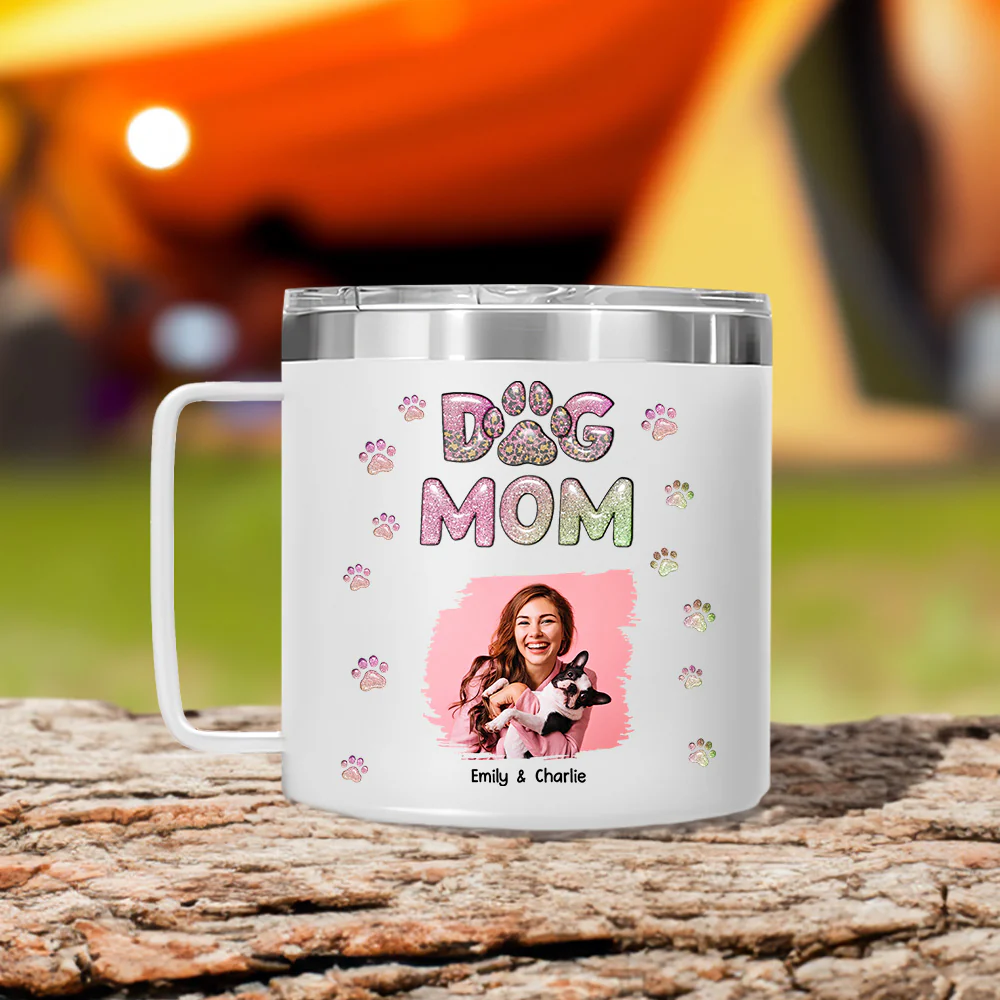 Dog Mom Lovely Chibi Photo - Personalized Custom 14oz Stainless Steel Tumbler With Handle - Image 2
