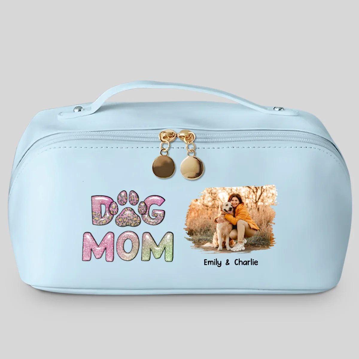 Dog Mom Lovely Chibi Photo - Personalized Custom Leather Makeup Bag - Image 5