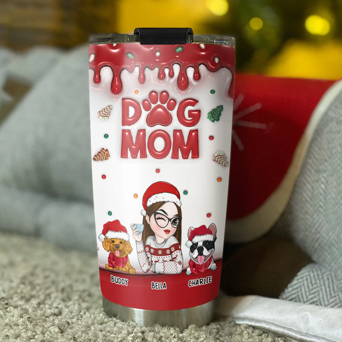 Dog Mom Lovely Christmas Cake - Personalized Custom 3D Inflated Effect Tumbler - Image 3