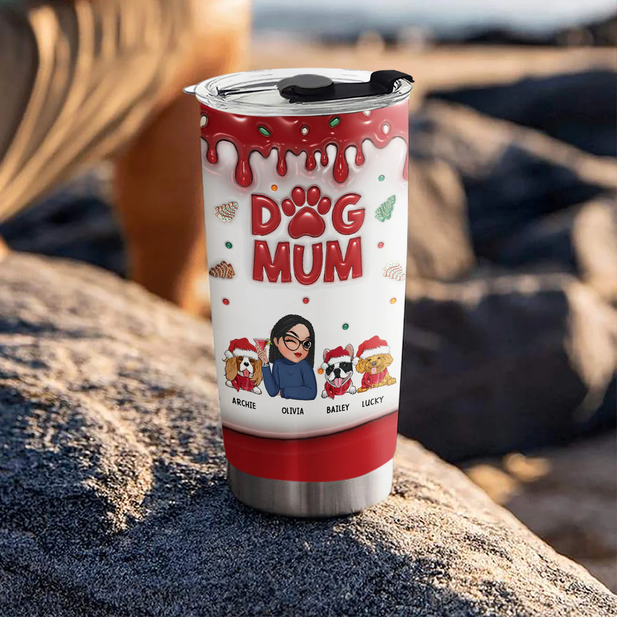 Dog Mom Lovely Christmas Cake - Personalized Custom 3D Inflated Effect Tumbler - Image 4
