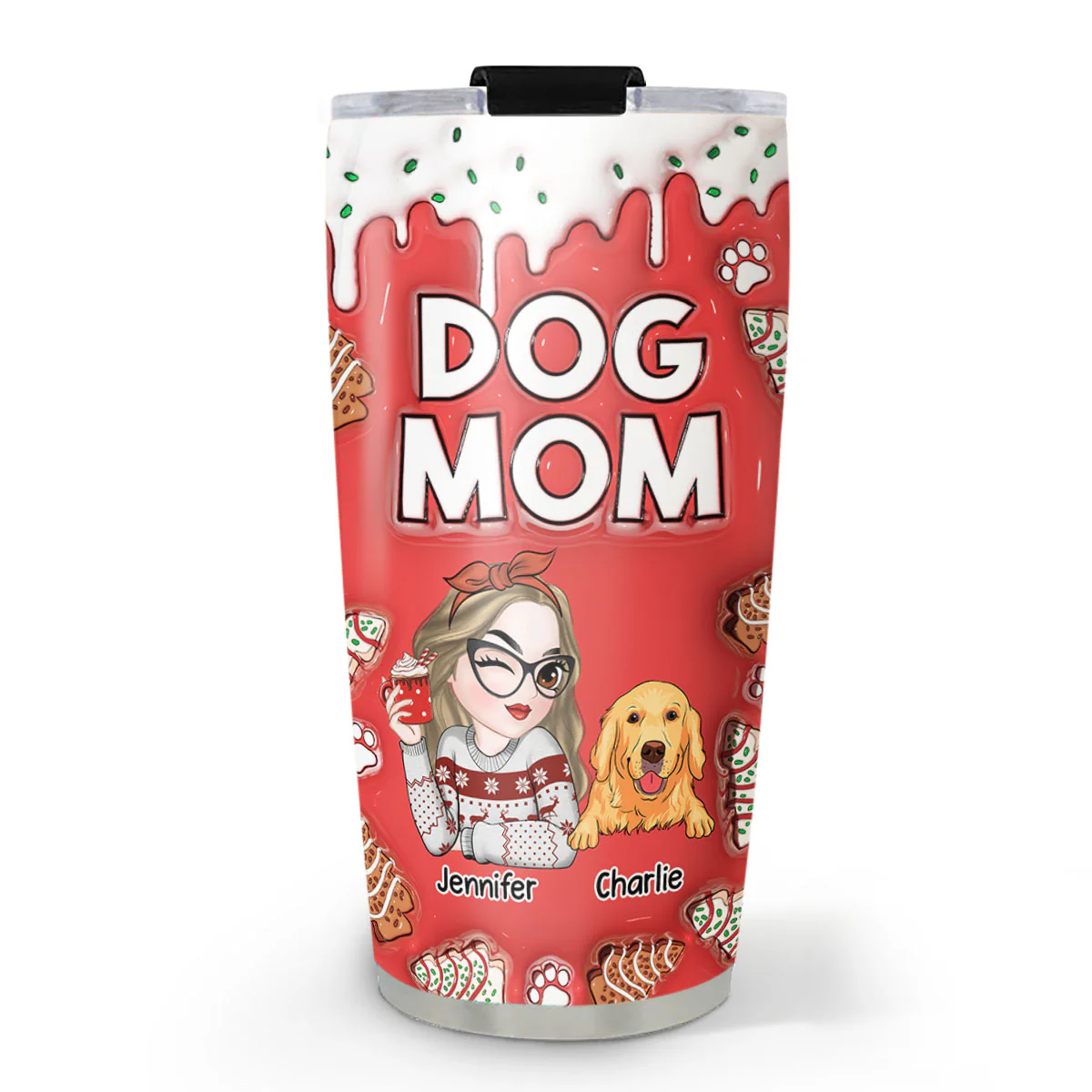 Dog Mom Lovely Christmas - Personalized Custom 3D Inflated Effect Tumbler