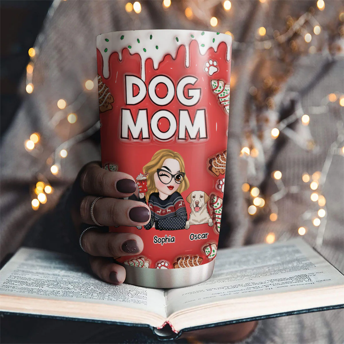 Dog Mom Lovely Christmas - Personalized Custom 3D Inflated Effect Tumbler - Image 2