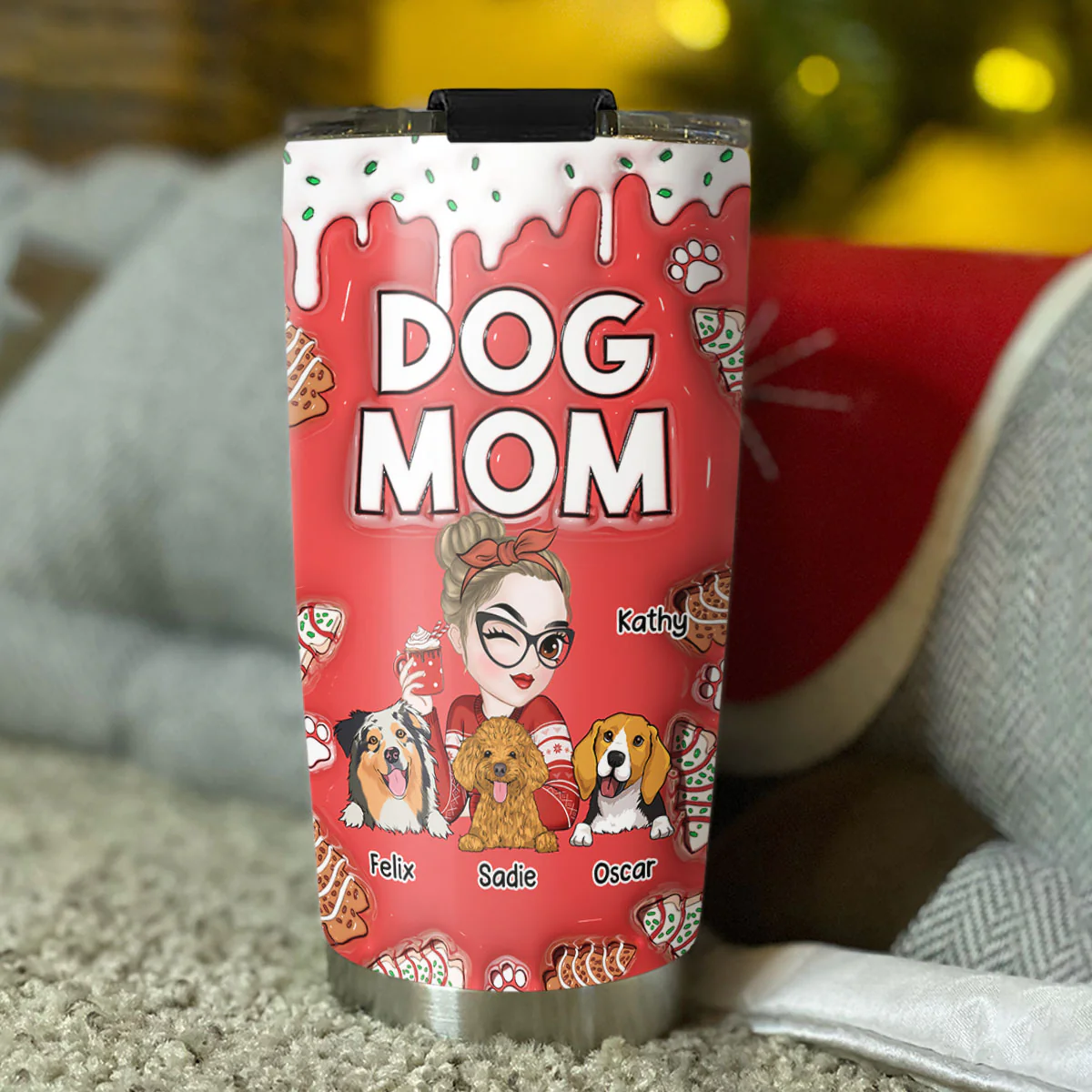 Dog Mom Lovely Christmas - Personalized Custom 3D Inflated Effect Tumbler - Image 3