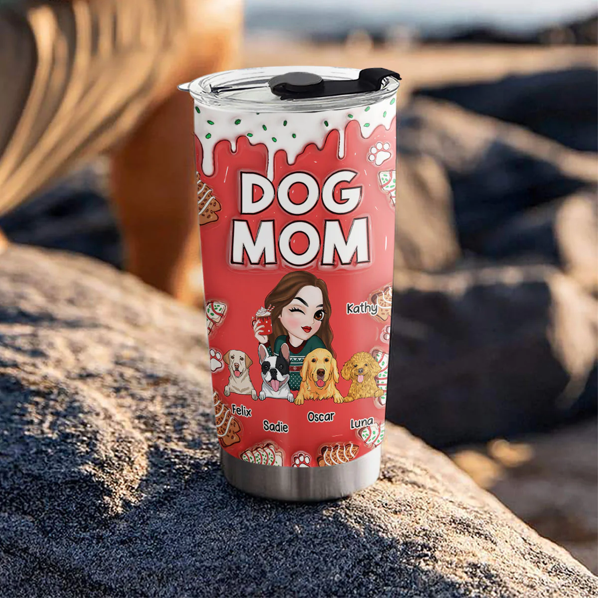 Dog Mom Lovely Christmas - Personalized Custom 3D Inflated Effect Tumbler - Image 4