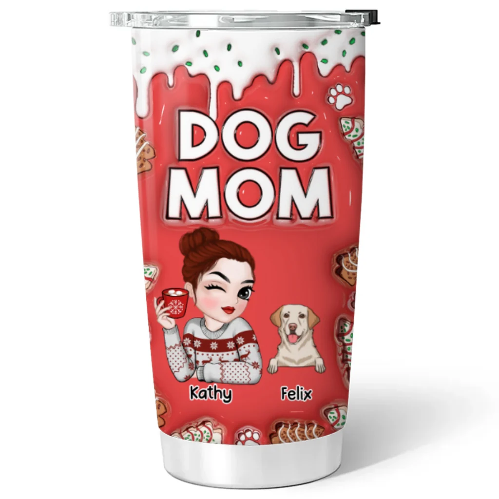 Dog Mom Lovely Christmas - Personalized Custom 3D Inflated Effect Tumbler - Image 5