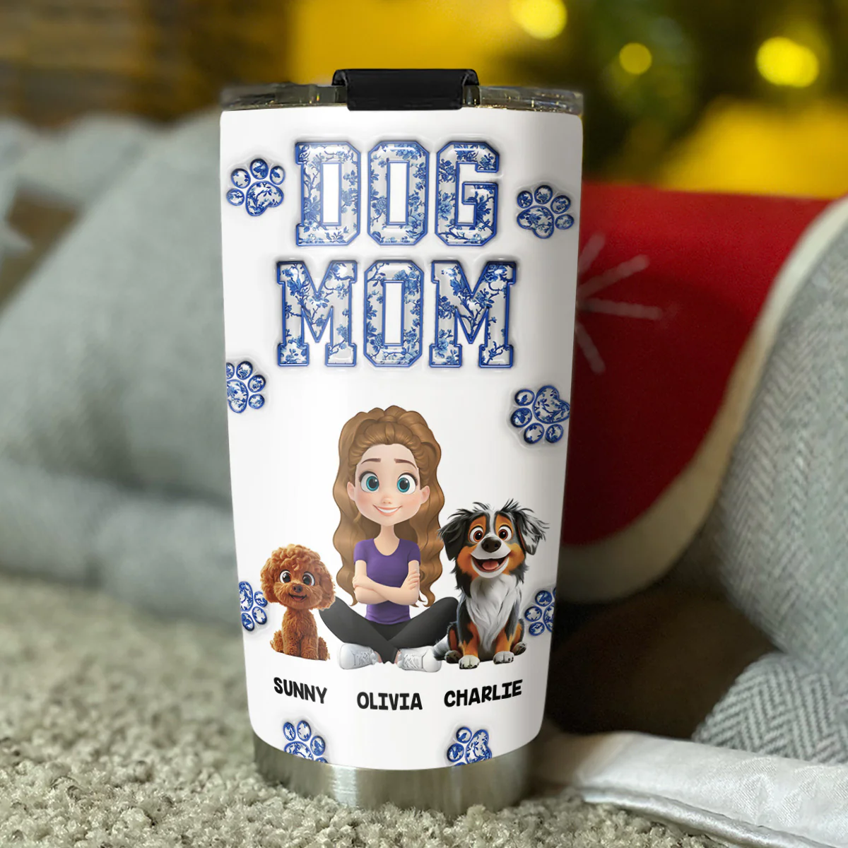 Dog Mom Mum Blue - Personalized Custom 3D Inflated Effect Tumbler - Image 3