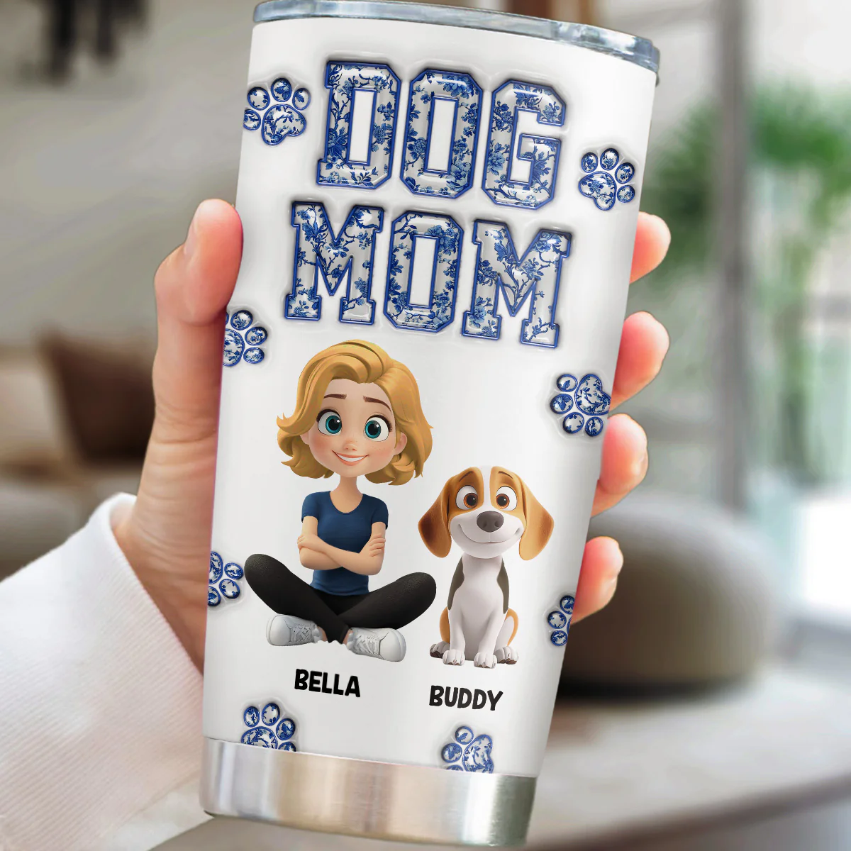 Dog Mom Mum Blue - Personalized Custom 3D Inflated Effect Tumbler - Image 4