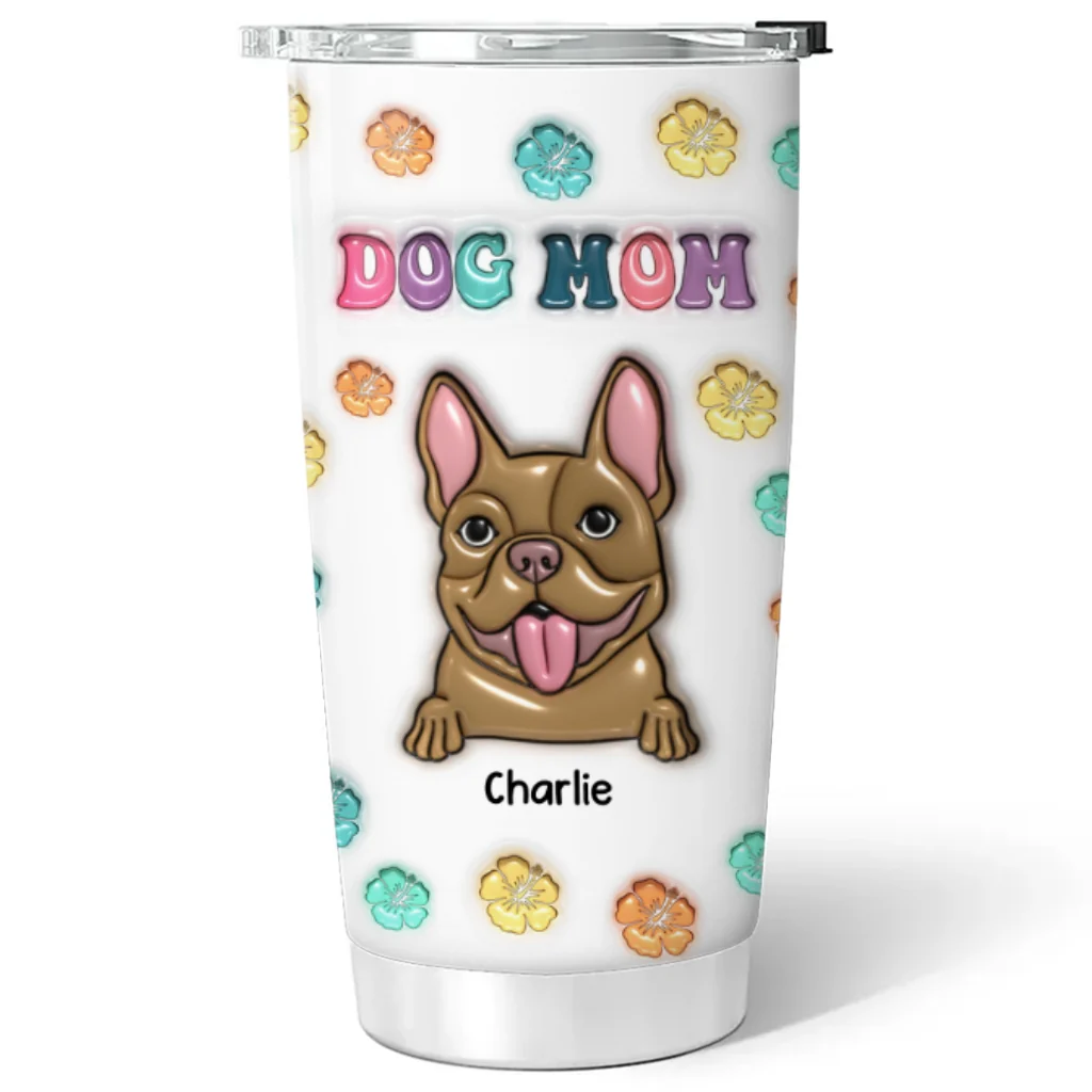 Dog Mom Mum - Personalized Custom 3D Inflated Effect Tumbler - Image 5