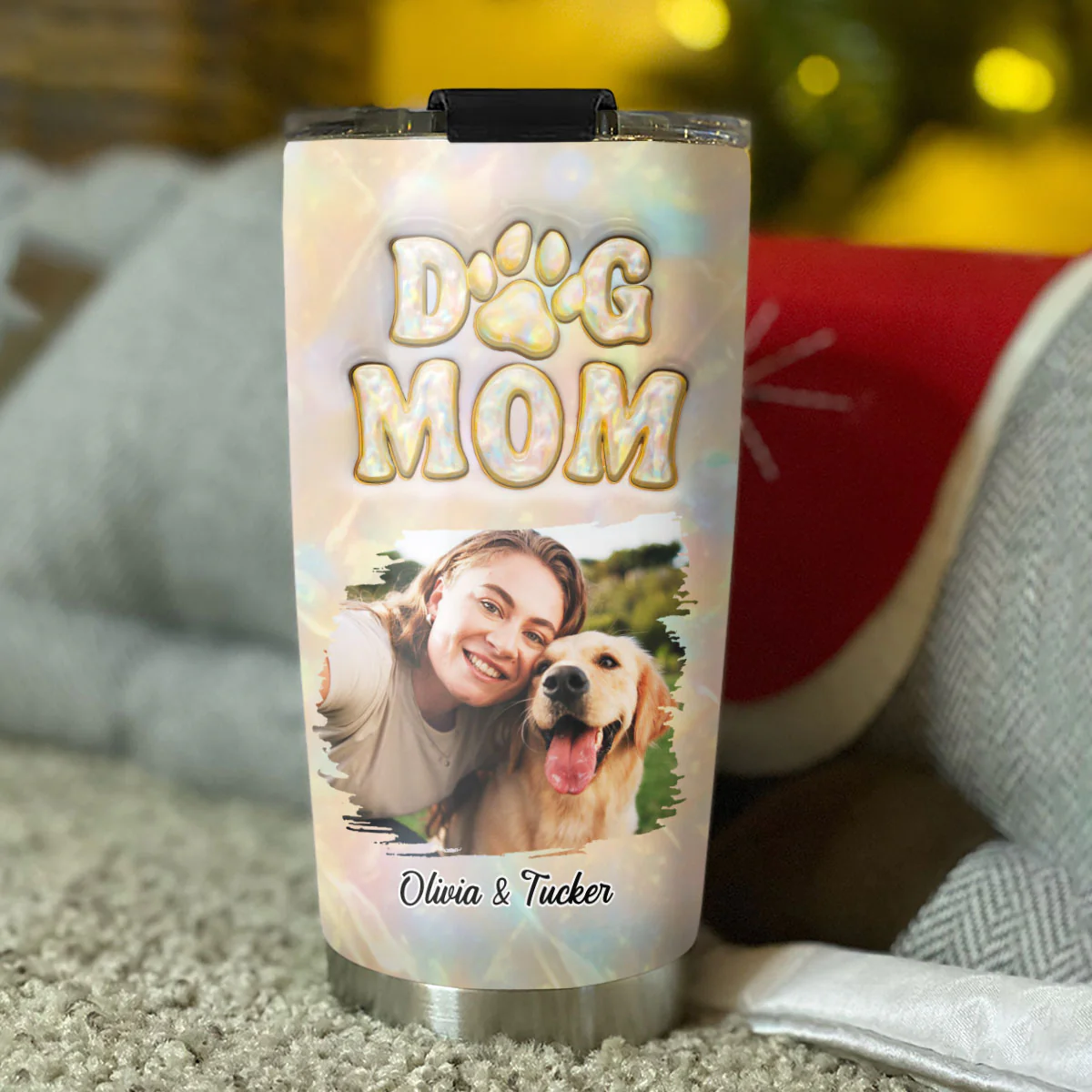 Dog Mom Pearl Photo - Personalized Custom 3D Inflated Effect Tumbler - Image 2