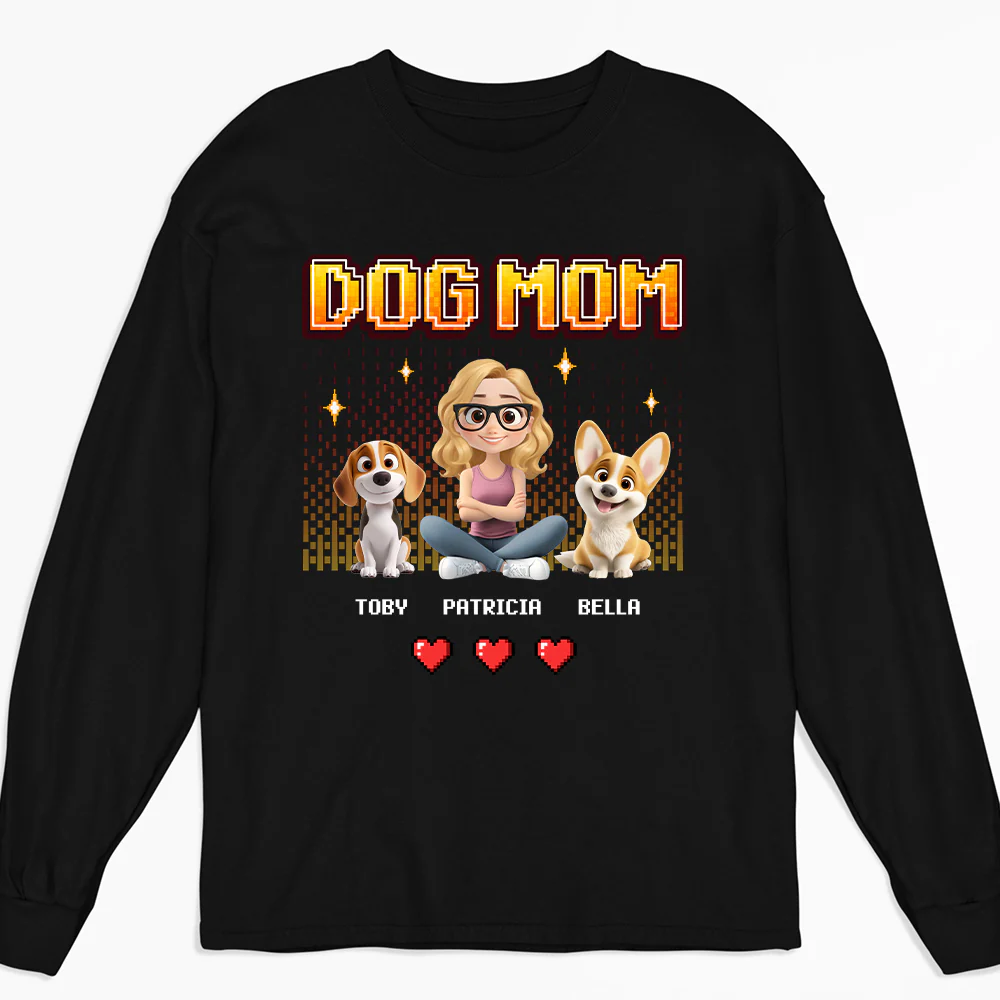 Dog Mom Pixel - Personalized Custom Long Sleeve T-Shirt