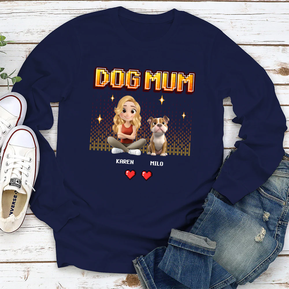 Dog Mom Pixel - Personalized Custom Long Sleeve T-Shirt - Image 2