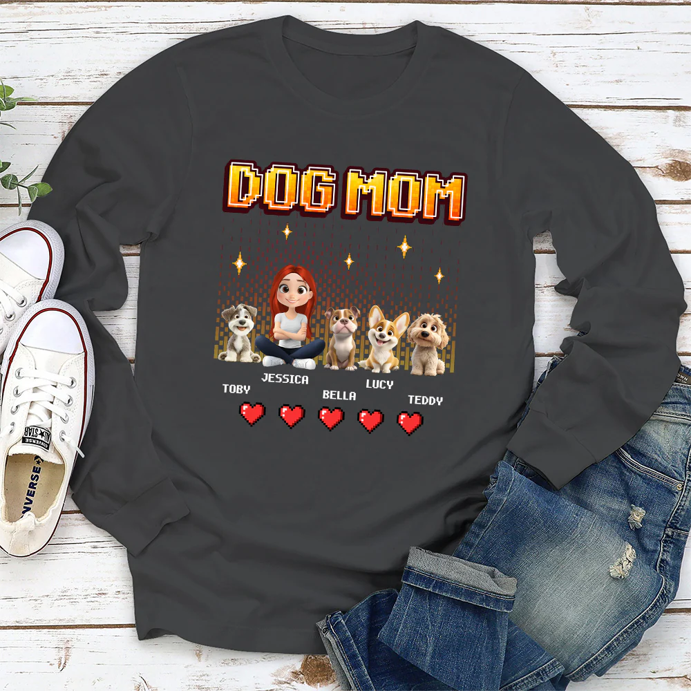 Dog Mom Pixel - Personalized Custom Long Sleeve T-Shirt - Image 3