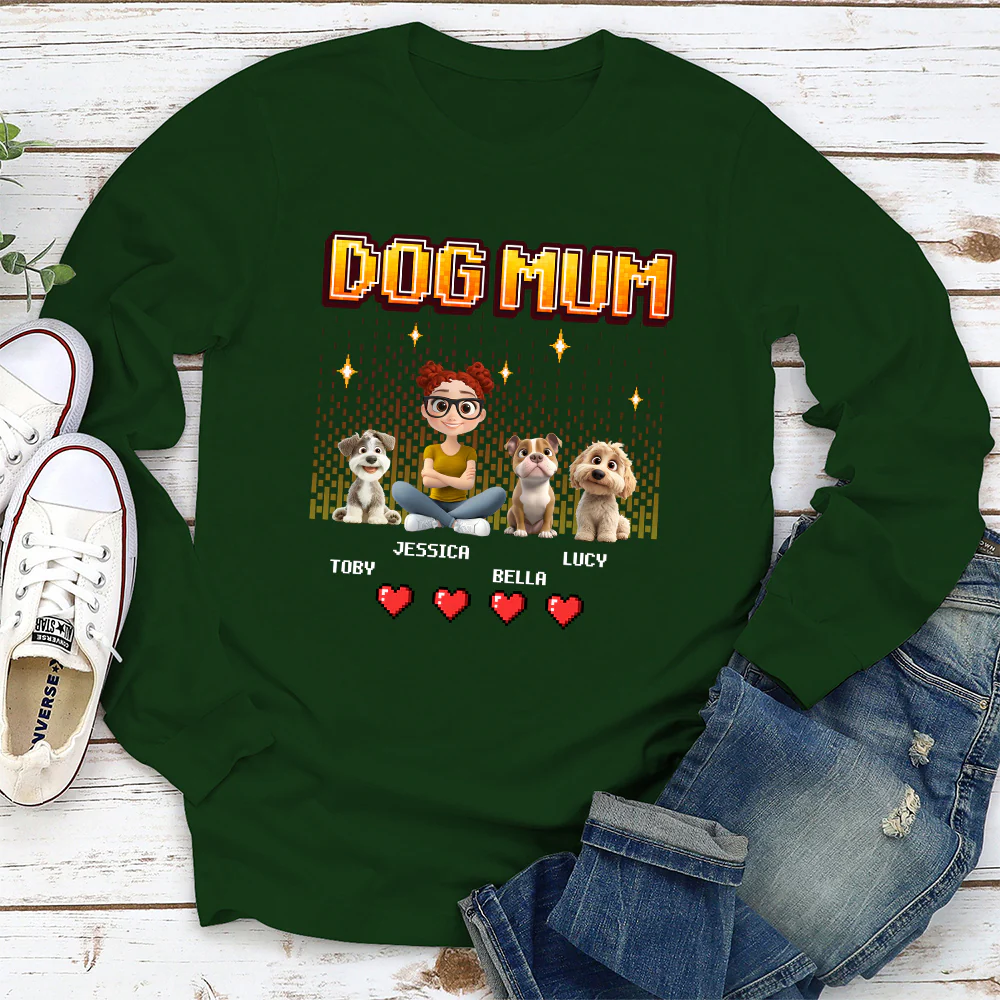 Dog Mom Pixel - Personalized Custom Long Sleeve T-Shirt - Image 4