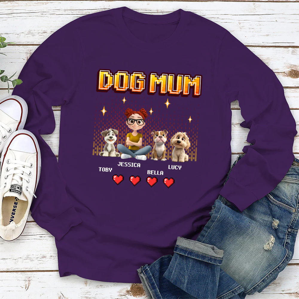 Dog Mom Pixel - Personalized Custom Long Sleeve T-Shirt - Image 5