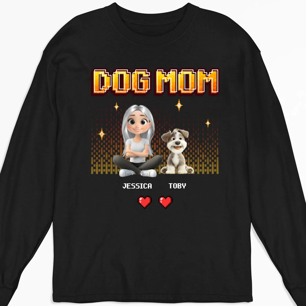 Dog Mom Pixel - Personalized Custom Long Sleeve T-Shirt - Image 6