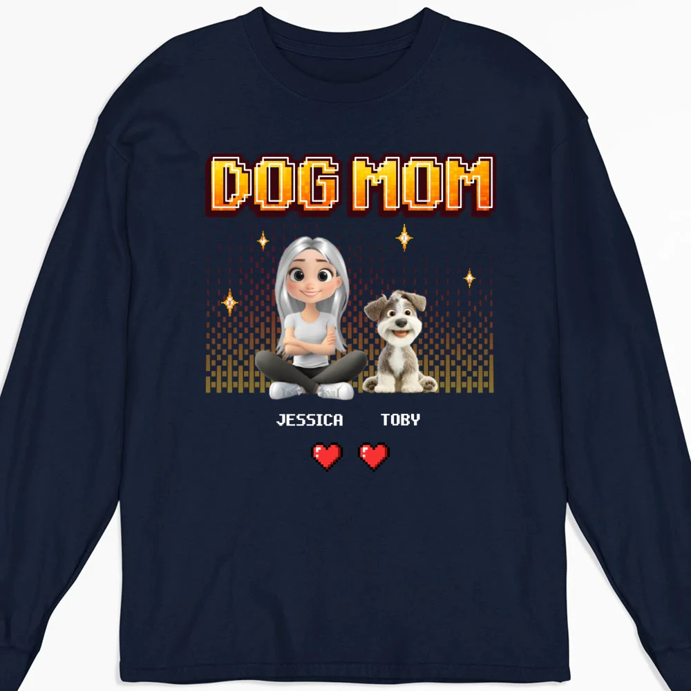 Dog Mom Pixel - Personalized Custom Long Sleeve T-Shirt - Image 7