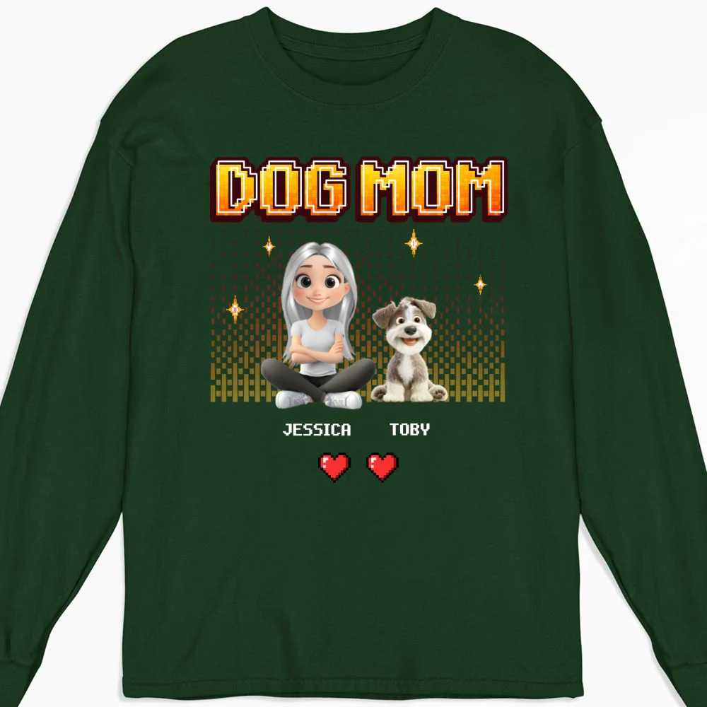 Dog Mom Pixel - Personalized Custom Long Sleeve T-Shirt - Image 8