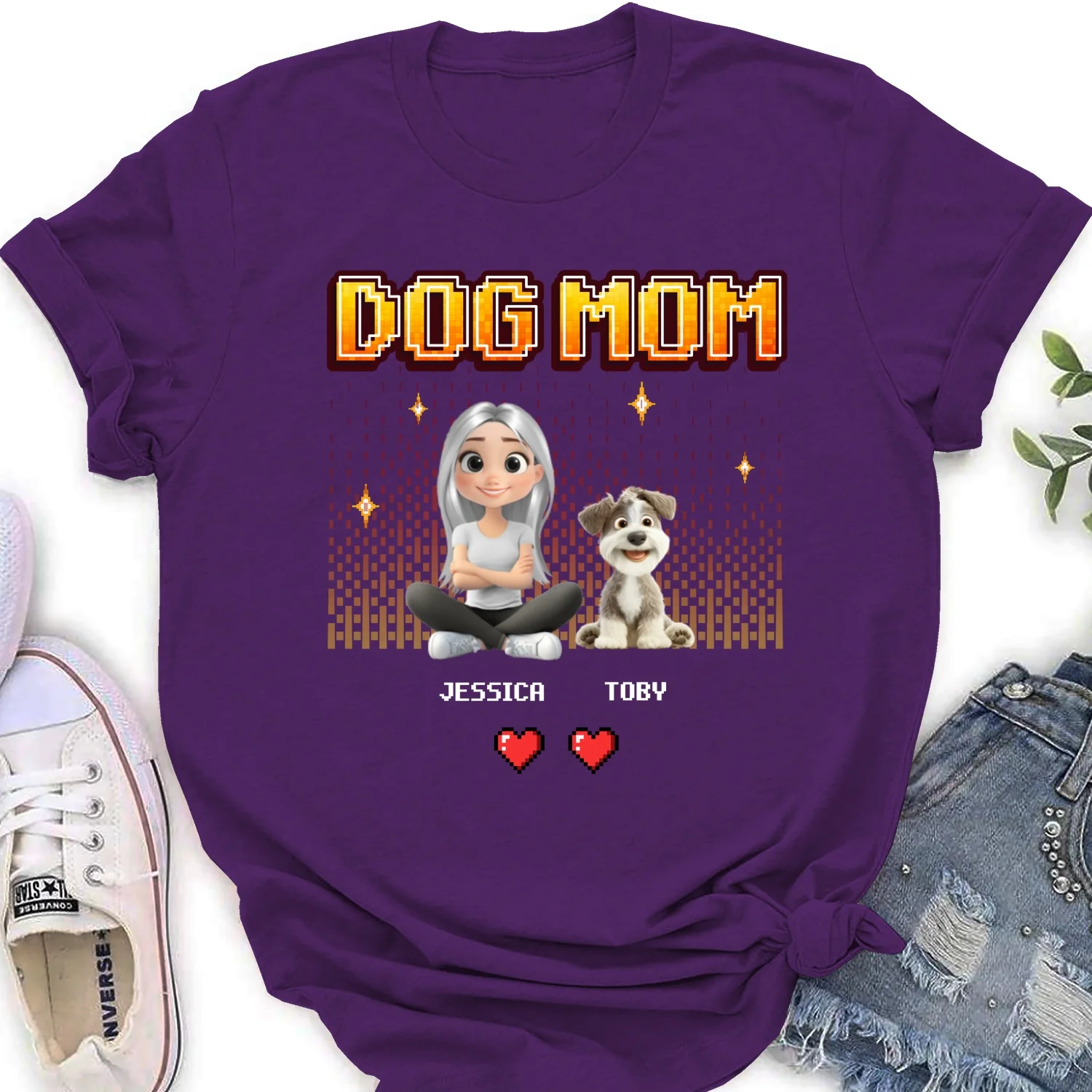 Dog Mom Pixel - Personalized Custom Women's T-Shirt - Image 10