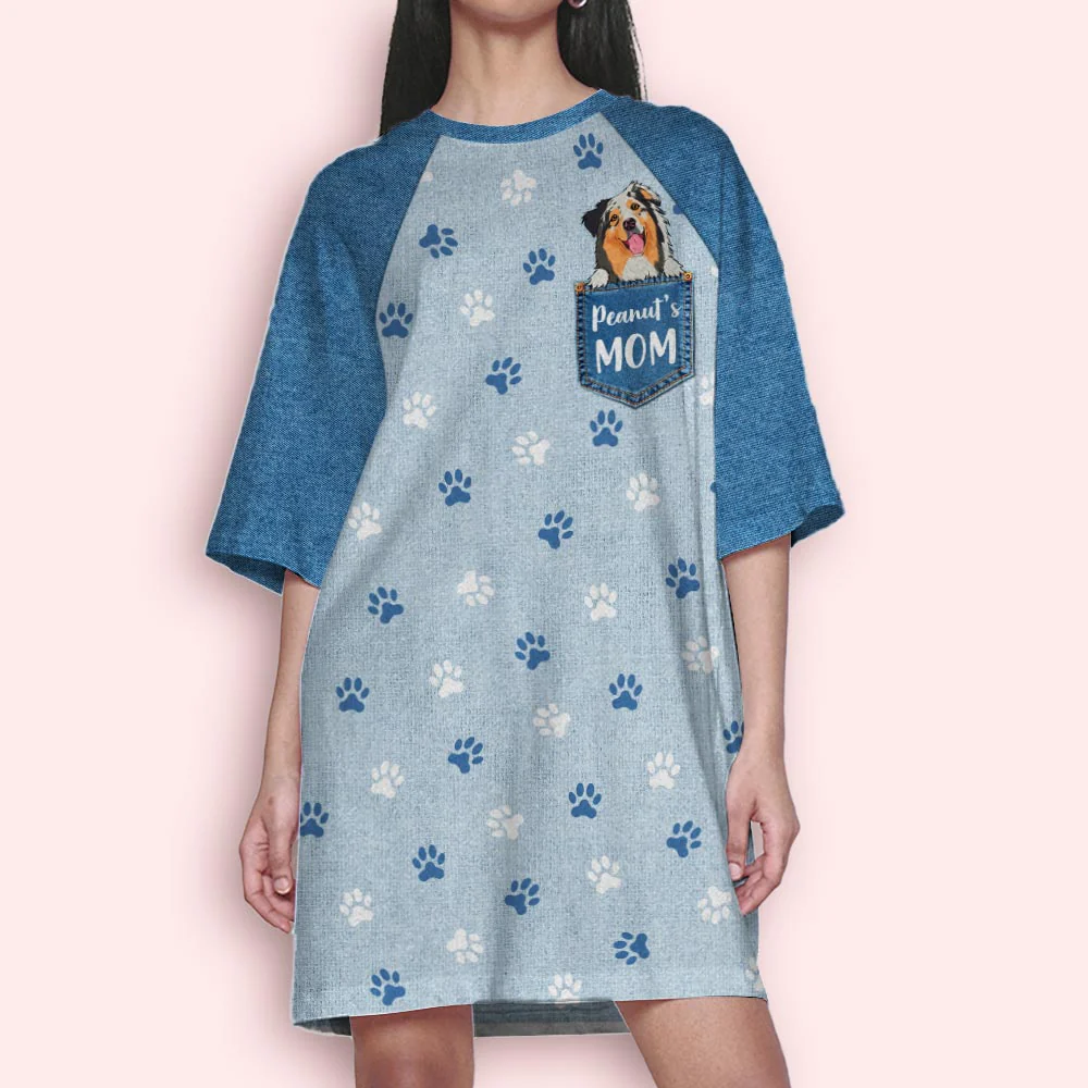 Dog Mom Pocket Color - Personalized Custom 3/4 Sleeve Dress - Image 2