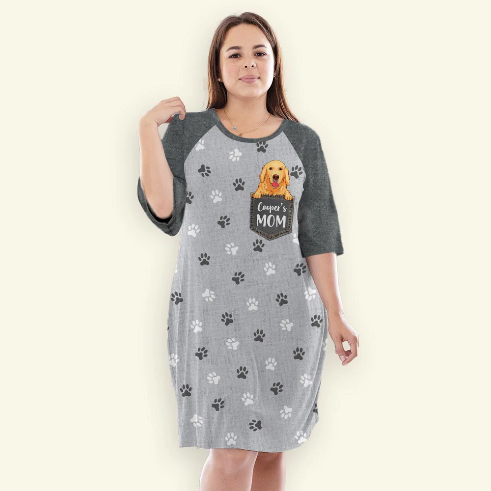 Dog Mom Pocket Color - Personalized Custom 3/4 Sleeve Dress - Image 3