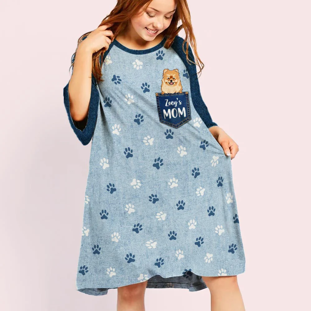 Dog Mom Pocket Color - Personalized Custom 3/4 Sleeve Dress - Image 4