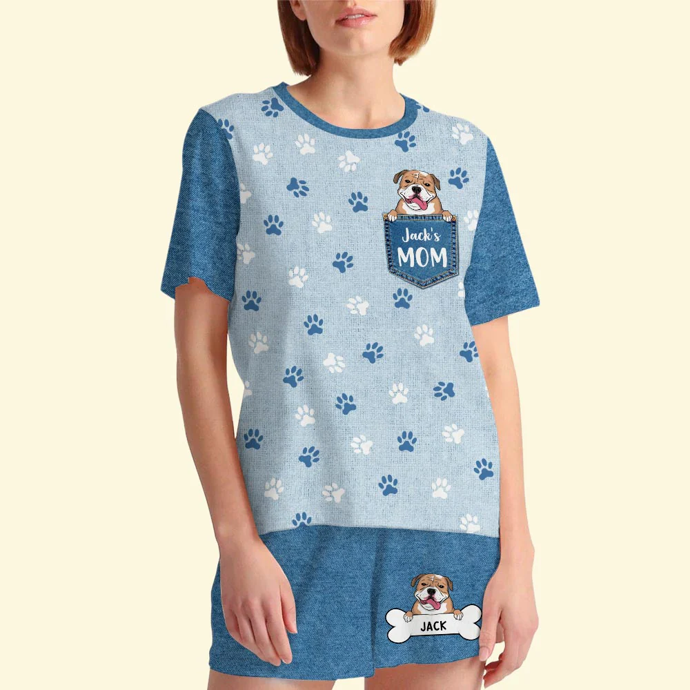 Dog Mom Pocket Pattern - Personalized Custom Short Pajama Set - Image 5