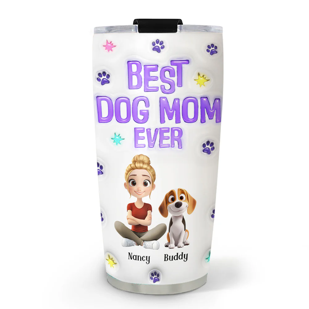 Dog Mom Power Cartoon Chibi - Personalized Custom 3D Inflated Effect Tumbler