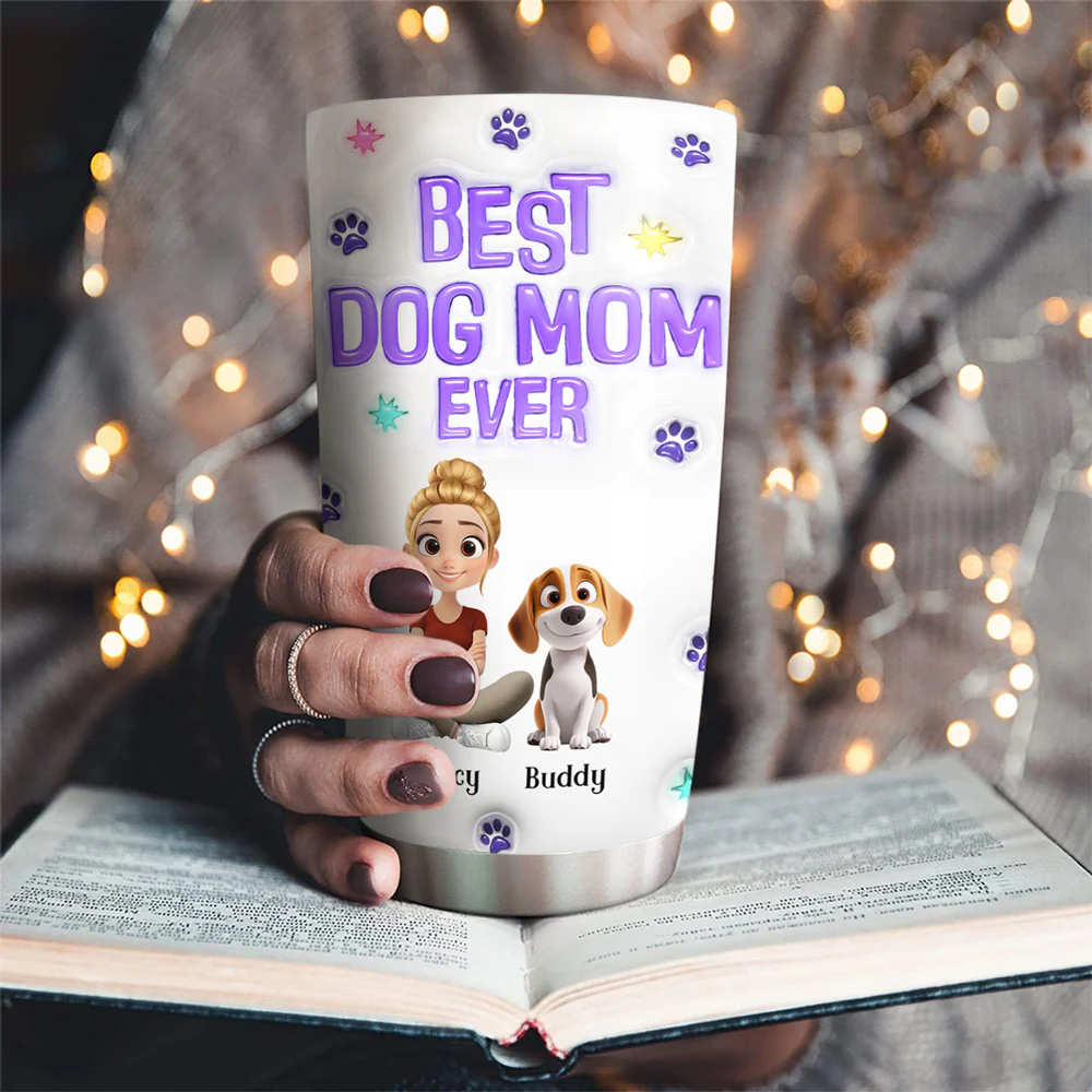 Dog Mom Power Cartoon Chibi - Personalized Custom 3D Inflated Effect Tumbler - Image 2