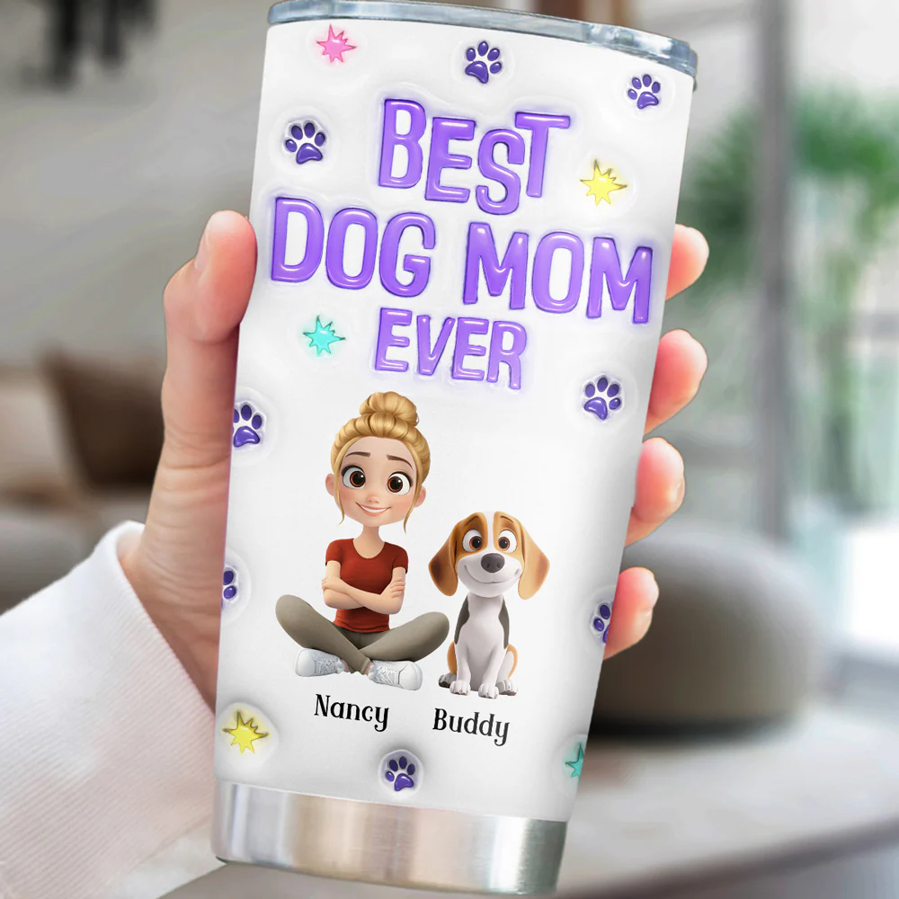 Dog Mom Power Cartoon Chibi - Personalized Custom 3D Inflated Effect Tumbler - Image 5