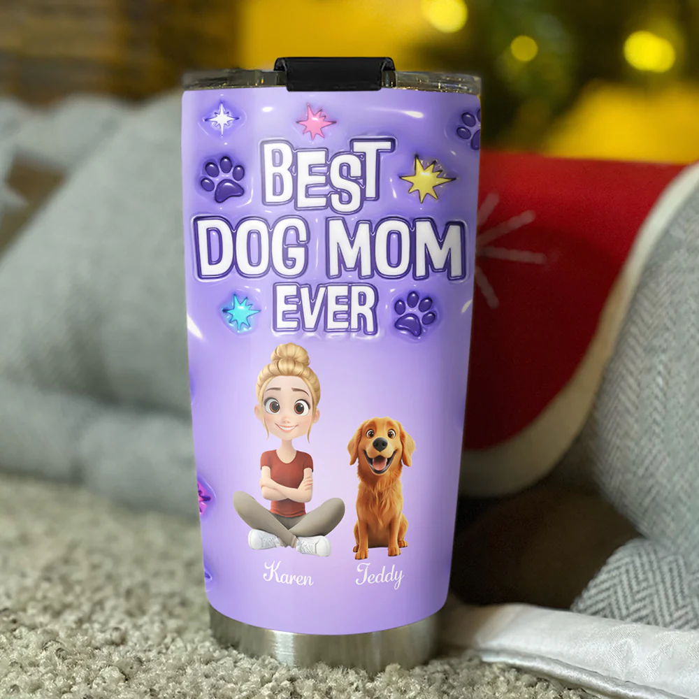 Dog Mom Power - Personalized Custom 3D Inflated Effect Tumbler - Image 5