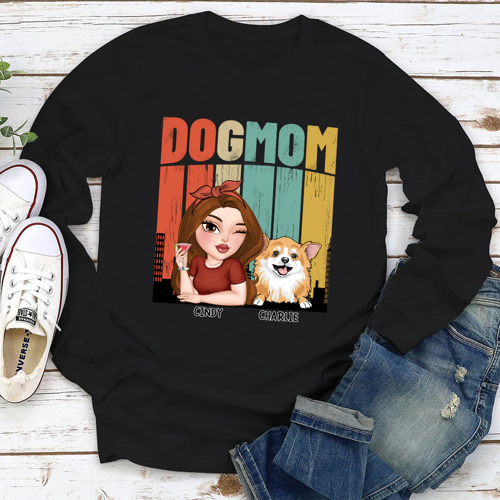 Dog Mom Retro - Personalized Custom Long Sleeve T-Shirt - Image 2