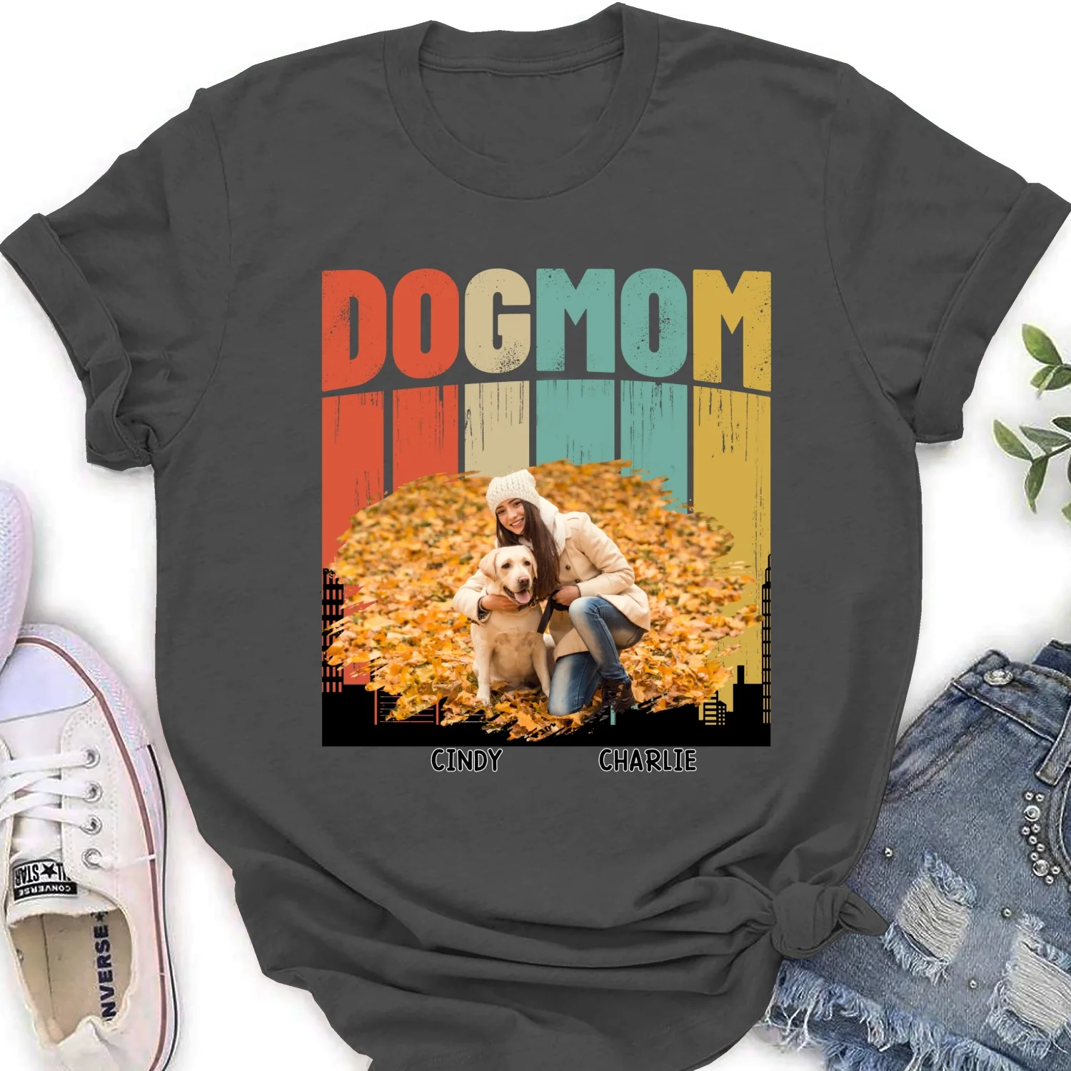 Dog Mom Retro Photo - Personalized Custom Women's T-Shirt - Image 5
