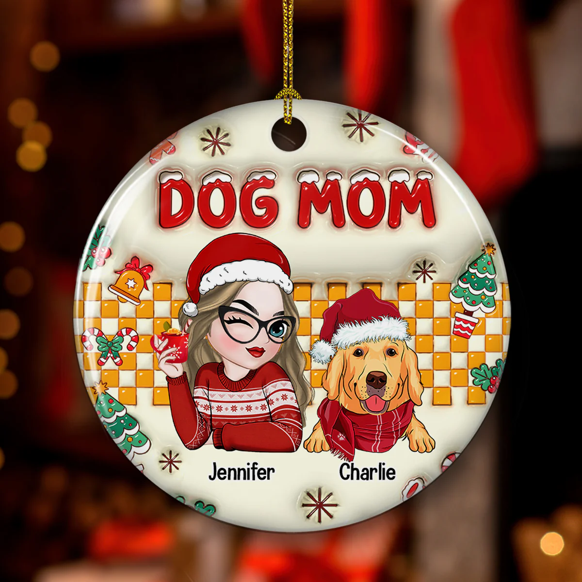 Dog Mom Snow - Personalized Custom 3D Inflated Effect Ceramic Ornament - Image 4