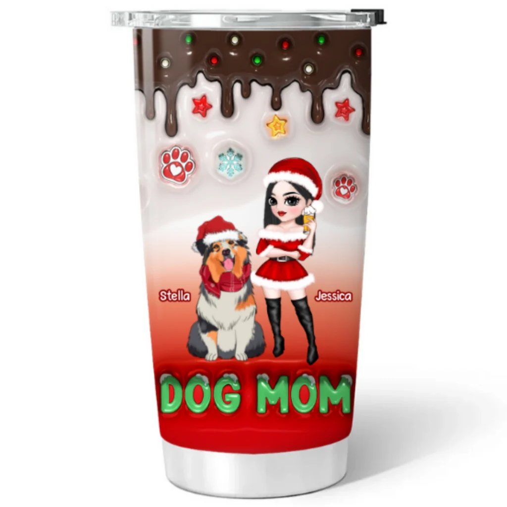 Dog Mom Standing - Personalized Custom 3D Inflated Effect Tumbler - Image 5