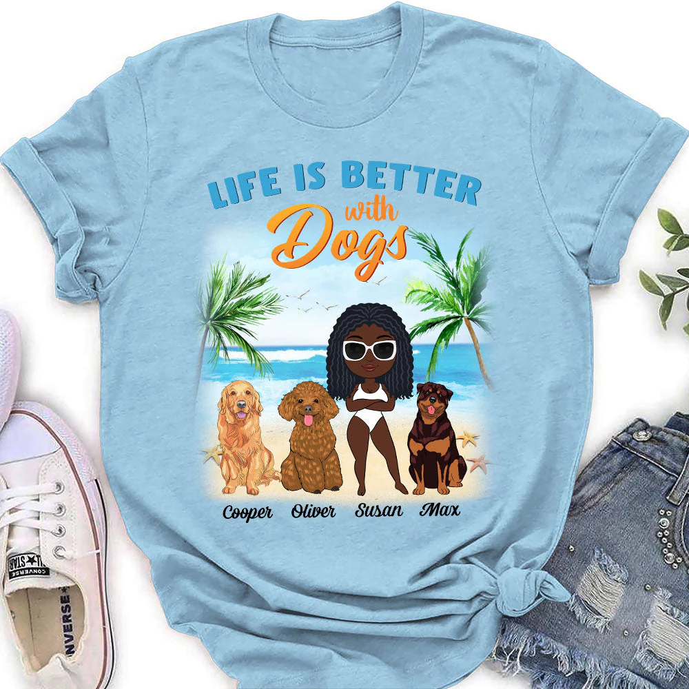 Dog Mom Summer Chibi - Personalized Custom Women's T-shirt - Image 3