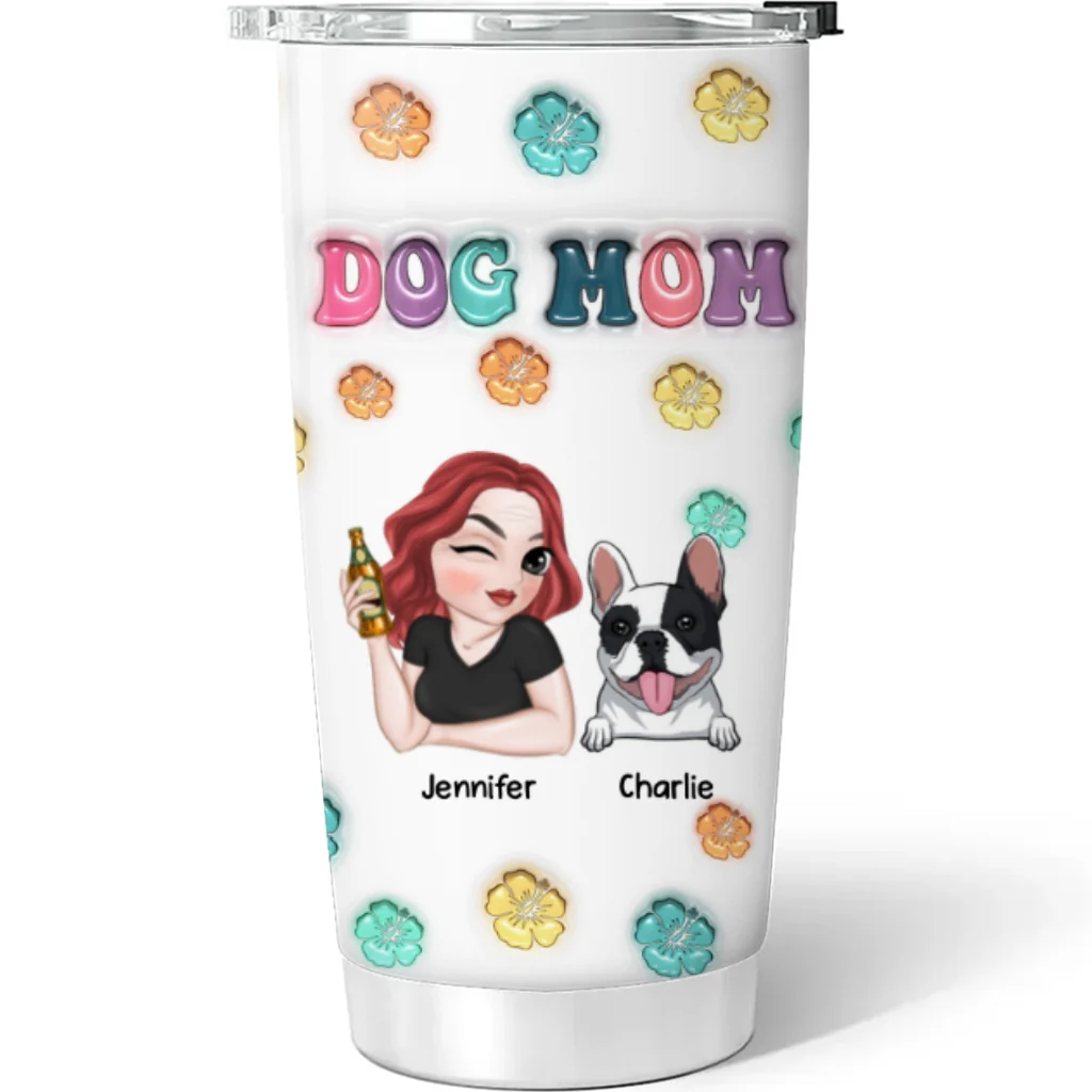 Dog Mom Summer - Personalized Custom 3D Inflated Effect Tumbler - Image 5