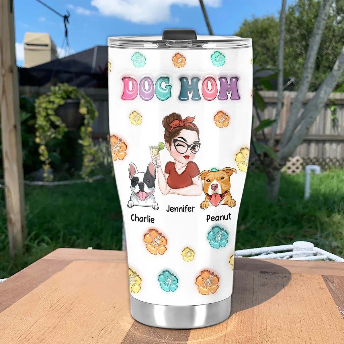 Dog Mom Summer - Personalized Custom 3D Inflated Effect Tumbler - Image 8