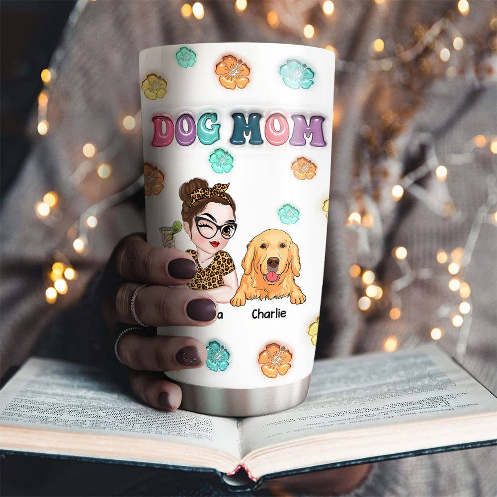 Dog Mom Summer - Personalized Custom 3D Inflated Effect Tumbler - Image 2