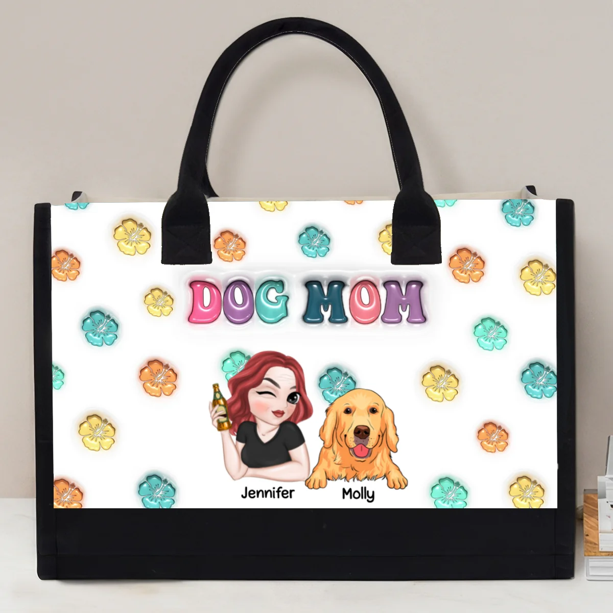 Dog Mom Summer - Personalized Custom Canvas Tote Bag - Image 6