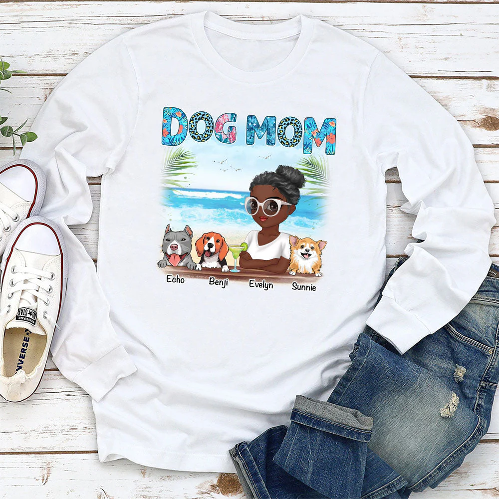 Dog Mom Summer - Personalized Custom Long Sleeve T-shirt - Image 3
