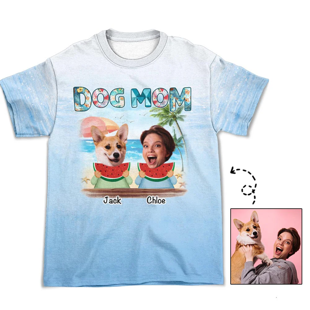 Dog Mom Summer - Personalized Custom Photo All-over-print T-shirt
