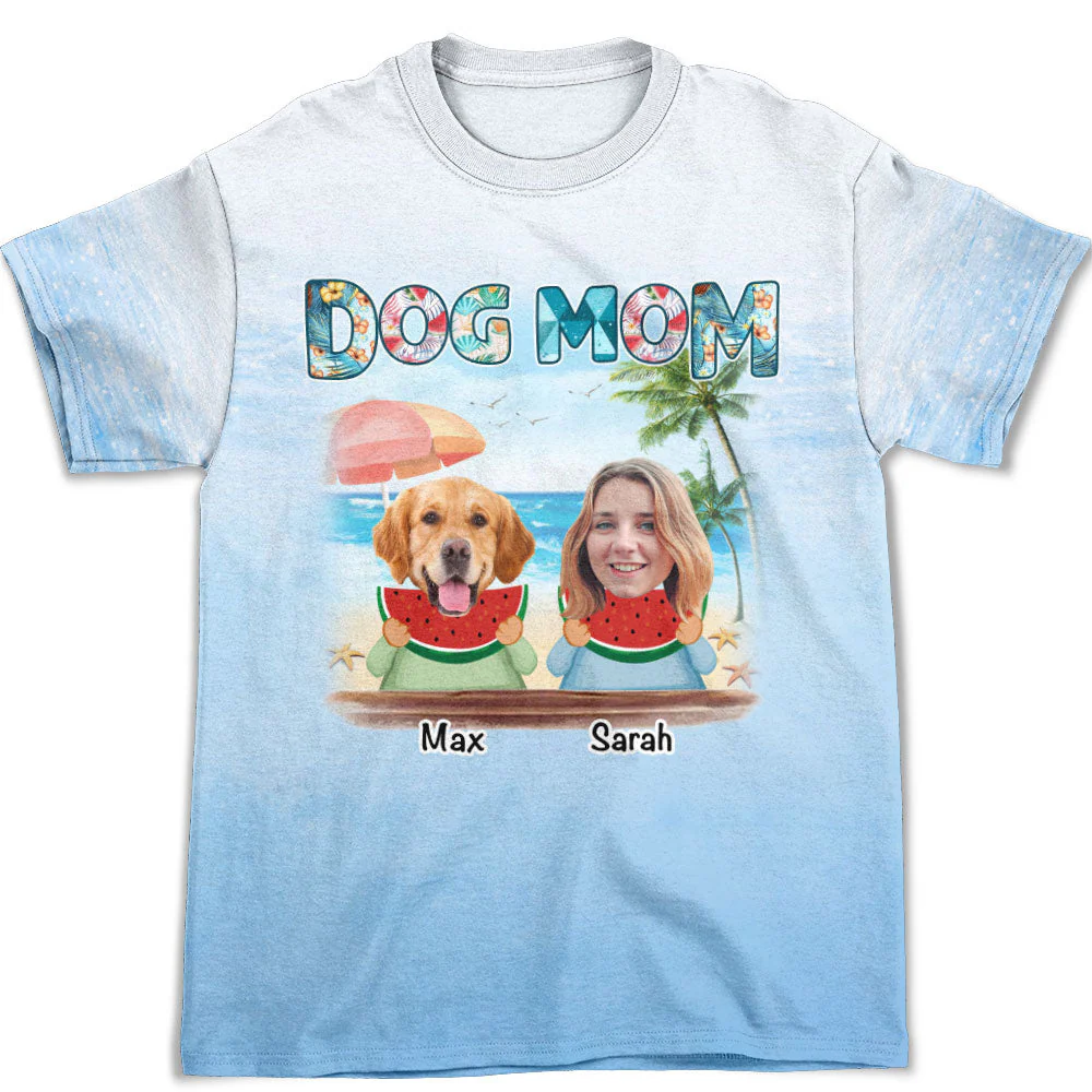 Dog Mom Summer - Personalized Custom Photo All-over-print T-shirt - Image 2