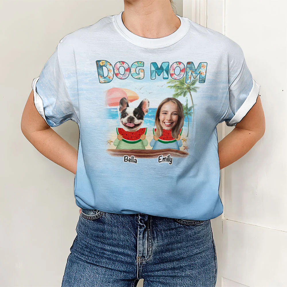 Dog Mom Summer - Personalized Custom Photo All-over-print T-shirt - Image 3