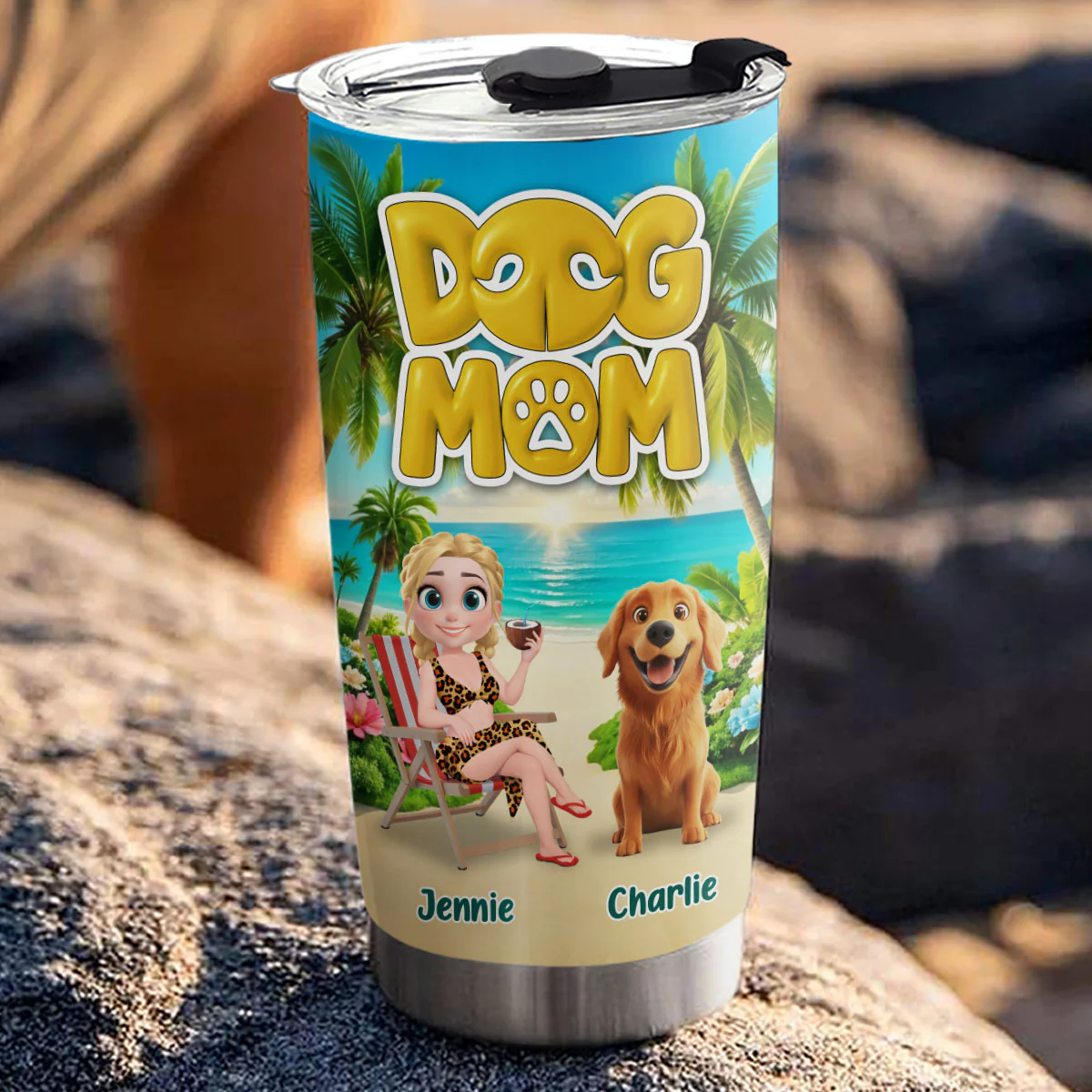 Dog Mom Summer - Personalized Custom Tumbler - Image 3