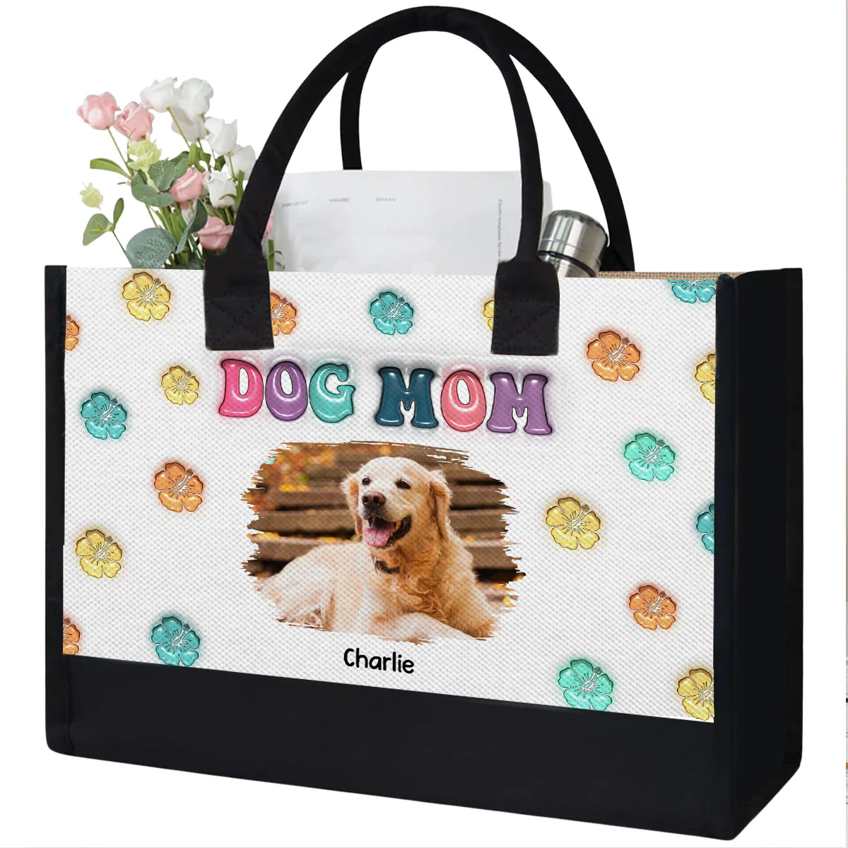 Dog Mom Summer Photo - Personalized Custom Canvas Tote Bag - Image 2